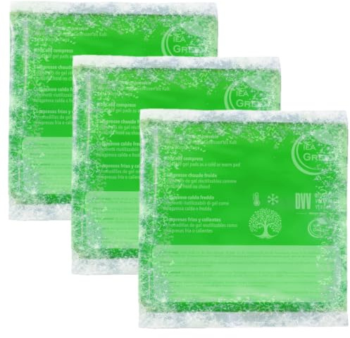 IEA Green Kalt-Warm-Kompresse 3er Set 13x14 cm – Gel Kühlpad & Wärmekissen | Kalt oder warm: Mikrowelle & Gefrierfach – bei Prellungen, Sportverletzungen, Knie & Rücken; Gel, wiederverwendbar
