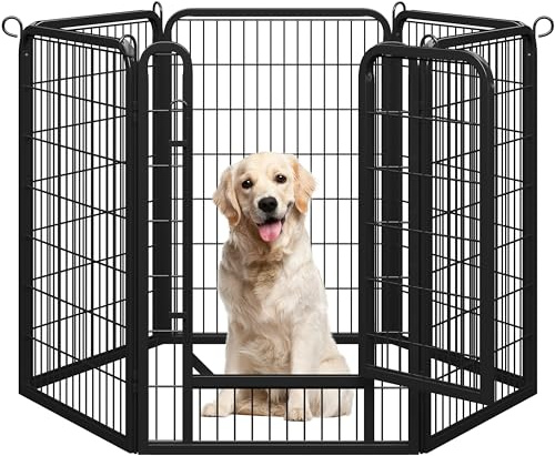 Yaheetech Welpenauslauf 100cm hoch, 6-teilig Welpenlaufstall faltbar mit Tür, Hundelaufstall Freilaufgehege für Hunde Wohnung & Garten, Aufbau werkzeugfrei