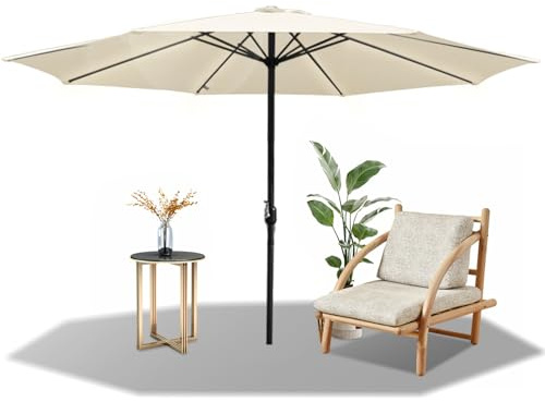 Fiqops Sonnenschirm Ø350 cm Beige mit Kurbel| Ampelschirm Gartenschirm Sonnenschutz UV Schutz 50+ | Kurbelschirm Marktschirm wasserdicht für Garten, Terrasse, Balkon, ohne Ständer