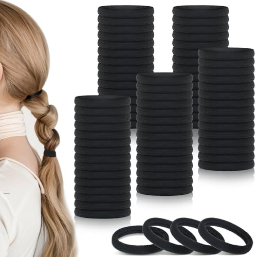 100 Schwarze Haargummis, 4 cm nahtlose Haargummis Für Damen & Mädchen | Nylon, Haarschonend, Dehnbar Für Dickes & Dünnes Haar, Für Alltag, Sport Und Reisen