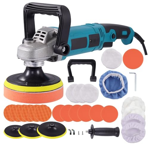 Sararoom Poliermaschine Schleifmaschine 1600W Auto Polierer - 6 Variable Geschwindigkeit, 220V, 500-3300 RPM, 1,8m Kabe, 2 Griffe, 125/178mm Polierpad, Professionell Polieren Set für Auto Boot Möbeln