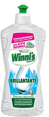 winni' S Klarspüler – 250 ml | Beugt Flecken und Kalkablagerungen auf Töpfen, Gläsern und Besteck vor, mit Essig. Hypoallergen