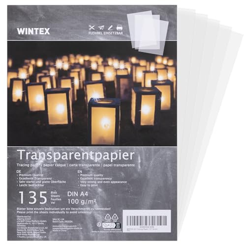 WINTEX Transparentpapier bedruckbar A4 135 Blatt 100g/m² - Transparentpapier weiß - Pergamentpapier zum Bedrucken - Architektenpapier bedruckbar - Pauspapier A4 - Tracing Paper