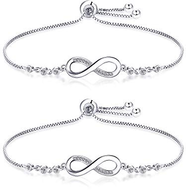 Hicarer 2 Stück Infinity Armband Freundschaftsarmband Verstellbar für Weihnachten, Valentinstag, Muttertag, Einheitsgröße, Kupfer, Einheitsgröße, Kupfer