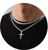 Kreuzkette Kreuz Kette Herren Halskette Herren Geschenke für Männer Junge | Silber Gold Schwarz Halskette Edelstahl Kubanische Kette Geschichtet Kreuz Anhänger Abschluss Geburtstag