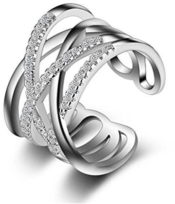 BROWOL Damen Mode Ringe 925 Sterling Silber Zirkonia Mehrschicht X Form Verstellbar Ringe Paar-Ring Verlobungsring