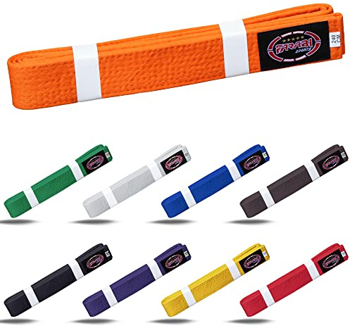 Farabi Sports Karate Gürtel Mehrere Farben Karate Gürtel Judo Karate BJJ Kampfsport Taekwondo Gürtel (240-cm, Orange)