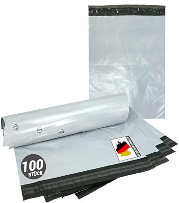 100 Stück Folienversandtaschen - strapazierfähig, blickdicht, reißfest, Polyethylen (LDPE), ideal für Kleidung, Dokumente und vieles mehr (50 µm - 240 x 325 mm)