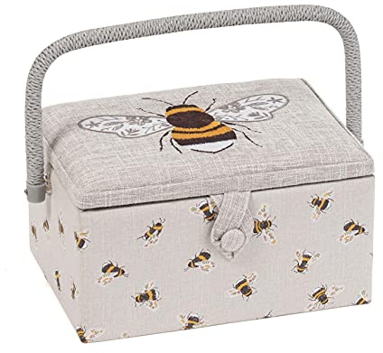 Hobby Gift MRME 87.1 Nähkästchen, Holz/Stoff, Gestickte Biene, 26 x 19 x 14.5cm