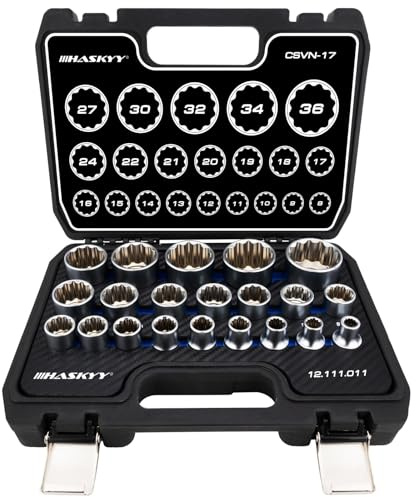 HASKYY Steckschlüsselsatz Vielzahn XZN 8-36mm Steckschlüssel Nusskasten Satz 6 und 12 Kant 1/2 Zoll Torx Stecknüsse System 21-teilig Außenvielzahn Schraubendreher-Set