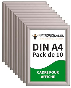 DISPLAY SALES Klapprahmen DIN A4 | 10 Stück | 25 mm Profil | Plakatrahmen in silber | Posterrahmen, Bilderrahmen aufklappbar im Sparpack | Wechselrahmen Budget