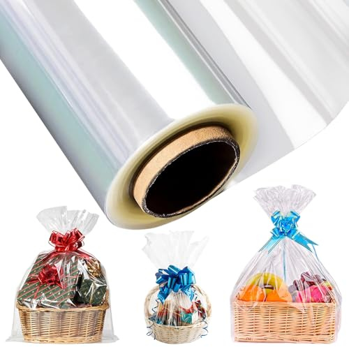45cm x 30M x 3Mil Transparent Geschenkfolie Groß - Verdicken ransparent Geschenkpapier folie - Klares Cellophan Rolle Verpackungspapier Für Blume, Geschenk baskt Verpackung, Leckereien Wrap