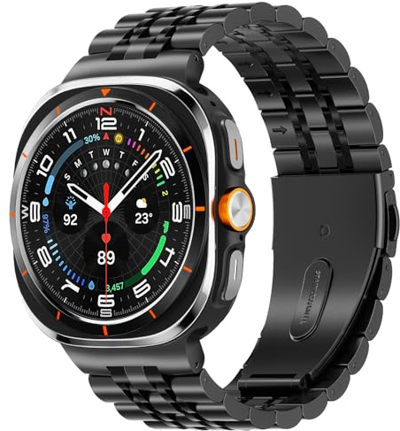 SUNDAREE Kompatibel mit Samsung Galaxy Watch Ultra 2 2026/2025/2024 Armband 47MM,No Gap Glänzend Herren Damen Edelstahl Smartwatch Metallarmband Metall Uhrenarmband für Ultra2 SM-L715/SM-L705,Schwarz