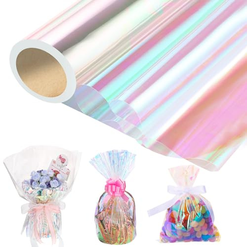 woric Irisierende Folie, 80cmx20m Blumen Papier Regenbogen Cellophan Rolle Schillerndes Filmpapier Geschenkfolie Farbig für Geschenkkorb Blumenstrauß Süßigkeiten