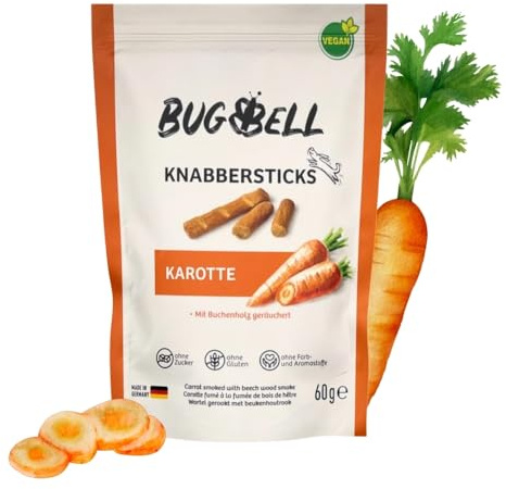 BugBell 60g Knabbersticks Karotte - Soft Hundeleckerli mit sehr wenig Fett - Vegane Hundesnacks ohne Getreide & Zucker - Getreidefreie Kaustangen für Hunde