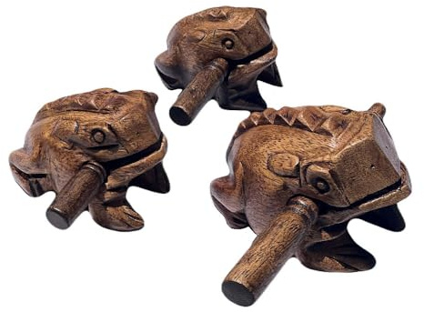 Vintage Thai Percussion Instruments Wooden Frog 3 Pcs Set of 4 Inch Frog, 3 Inch Frog, 2.25 Inch Frog, Wooden Frog Musical Instrument Home Decor (Vintage)
