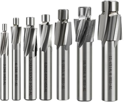 BALUGAEA 7 Stück Flachsenker Zapfensenker M3-M12 HSS Senker Schaftfräser | 4 Zähne CNC Slot Bohrer Kegelsenker Senkbohrer für Metall, Stahl, Aluminium, Holz, Edestahl, Kunststoff