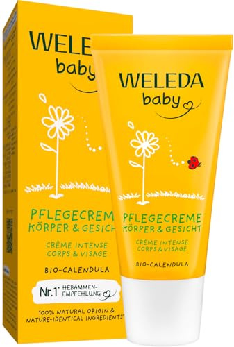 WELEDA Bio Baby Calendula Pflegecreme Körper & Gesicht 30ml - Naturkosmetik Gesichtscreme / Hautcreme mit Sesamöl & Lanolin zur Pflege trockener Haut. Babypflege Feuchtigkeitscreme für Babys & Kinder