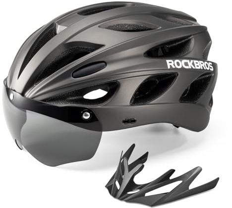 ROCKBROS Fahrradhelm Rennrad Helm Radhelm mit Abnehmbaren Visier Cityhelm Leichter Stadthelm für Damen und Herren MTB 58-61CM Titan