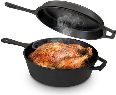 KICHLY Vorgewürzter Dutch Oven Feuertopf- Duale Funktion Bräter Gusseisen Topf – Gusseisenpfanne für Herd & Camping, für den Außen- & Innenbereich - 3L/3.2 Quart Koch set (2 in 1)