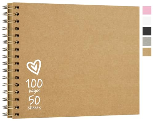 Vienrose Fotoalbum zum Selbstgestalten 28x20,5 cm, 50 Blätter 100 Seiten | DIY Scrapbook Bastelalbum, Hardcover Kraftpapier Spiralalbum als Geschenk für Hochzeit Geburtstag Jahrestag