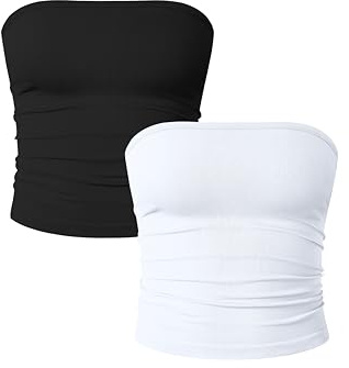 OQQ Damen Tube Tops 2er Pack Ohne Ärmel Slim Fit Camilose Top Cropped Oberteil Tank Top für Damen
