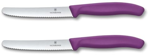 Victorinox Swiss Classic, Frühstücksmesser, Brötchenmesser, 2er Set, Scharfe Klinge, Wellenschliff, 11 cm, Kunststoffgriff, Rostfreier Stahl, Violett