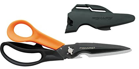 Fiskars Mehrzweckschere mit trennbaren Klingen, Inkl. Schutzhülle mit Scherenschärfer, Länge 23 cm, Titaniumbeschichtung, Rostfreie Stahlklinge/Kunststoff-Griffe, Schwarz/Orange, Cuts + More, 1000809