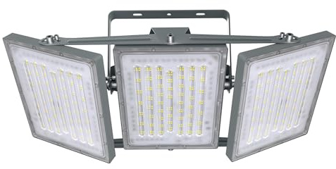 600W LED-Fluter im Freien, 60000lm Außenbeleuchtung, 6000K weißes Licht, IP66, Außenfluter, Außensicherheitslicht mit 3 verstellbaren Lampenköpfen, passend für Innenhöfe, Straßen, Parkplätze (Grau)