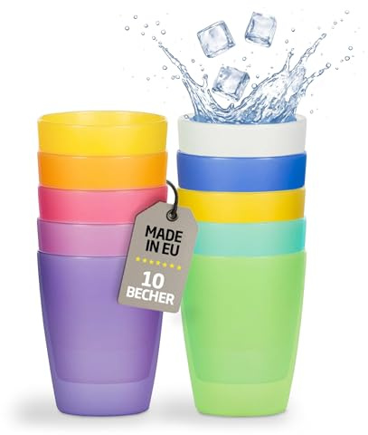 Kigima Plastikbecher 0,24l 10er Set Rainbow – Bunte, Extra Stabile Trinkbecher Für Kinder, Partys, Festivals – Mehrweg Kunststoffbecher – Becher Aus Plastik – Wiederverwendbare Plastik-Becher