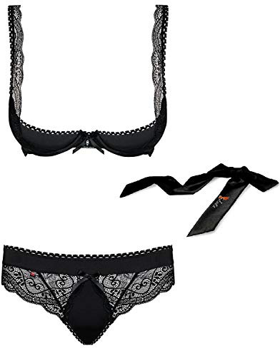 Selente Love & Fun verführerisches mehrteiliges Damen Dessous-Set aus BH, ggf. Bauchgürtel, Tanga & Satin-Augenbinde, Made in EU