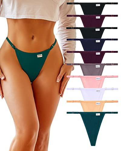 FINETOO G String Tanga Damen Set 10er Pack Baumwolle Nahtlos T-Back Thongs Unterhosen Frauen mit verstellbarem Taillenband Sexy Unterwäsche S-XL