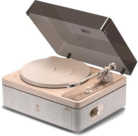 STACKSTONE x Jamo Vinyl Plattenspieler Bluetooth, Schallplattenspieler mit Lautsprechern, Dual-Layer Anti-Vibrationssystem, Magnetkartusche AT3600L, Hi-Fi, 33/45 RPM, Skandinavisches Design (Weiß)