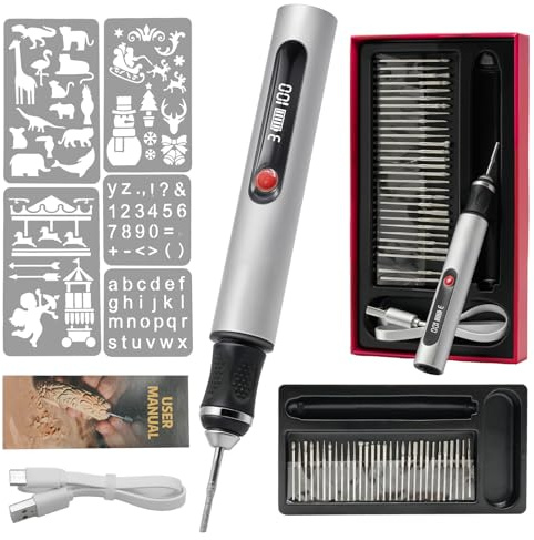 Elektrischer Gravierstift mit 30 Bits, Mini Gravierstift 3-Gang-Regler Bis 25.000 U/min USB-aufladbare Multifunktions-Graviermaschine für Schmuck,Glas, Keramik,Ideal für DIY,Hobbyist ﻿