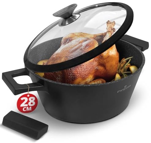 ZWIEGER 3-in-1 Schmortopf mit Deckel Backofengeeignet 28 cm - Groß Bräter induktion, brotbackform mit deckel - Vollflächiger Edelstahlboden, für alle Herdarten geeignet - Antihaft, PFOA-&PFOS-frei