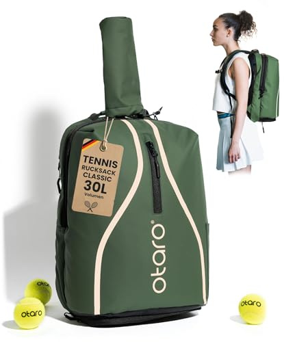 Otaro Tennis Rucksack mit Schuhfach & Laptopfach | 30 L | Tennistasche Herren & Damen inkl. Regenschutz | Tennisschläger Tasche für 2 Rackets | Tennisrucksack Kompakt & Alltagstauglich (Grün)