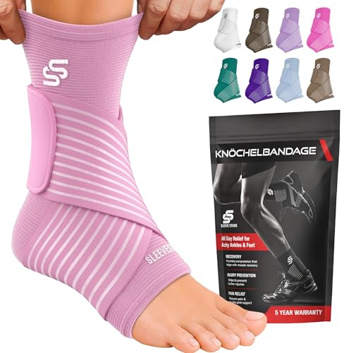 Sleeve Stars Sprunggelenkbandage - Plantarfasziitis & Achillessehnen Entlastung, Fußgelenk Bandage mit verstellbarem Riemen I Knöchelbandage I Fußbandage für rechts oder links (1 Stück,Babyrosa)