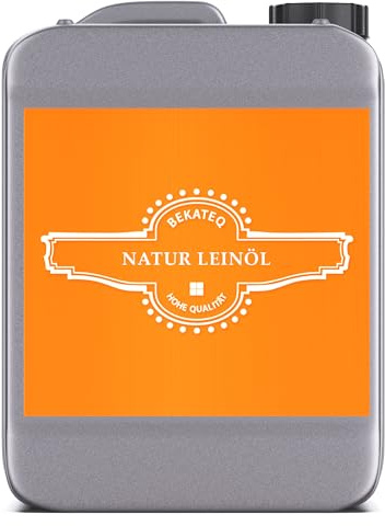 Natur Leinöl 5L für Holzböden, Parkett, Treppen, Terrasse, Gartenmöbel I Holzöl & Imprägnierung farblos farbvertiefend I Holzschutz & Pflegeöl für innen & außen I lösemittelfrei - Bekateq BE-200