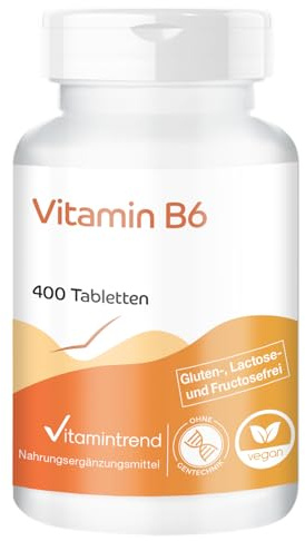 Vitamintrend Vitamin B6 22,5mg, 400 Tabletten, schluckfreundlich, hochdosiert, Nahrungsergänzungsmittel vegan ohne Magnesiumstearat, in Deutschland hergestellt