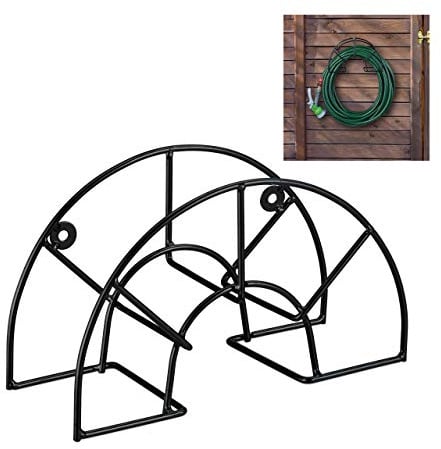 Relaxdays Schlauchhalter, für 45 m 5/8" Schlauch, Schlauchaufhängung Wand, Stahl, runder Gartenschlauchhalter, schwarz, 18.5 x 30.5 x 12.5 cm