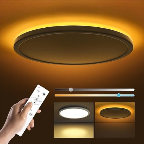 Matane 24W LED Deckenleuchte Dimmbar mit Fernbedienung&Nachtlicht 30cm Weiß | Rund Deckenlampe mit 5W 2000K Warm Lampen, 3000K-6500K Dimmbar Flach Panel für Schlafzimmer Kinderzimmer Badezimmer Flur