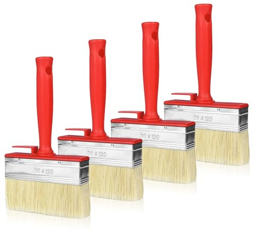 4 Stück Flächenstreicher, 120mmx30mm Kunststoffborsten Wandpinsel Lasurpinsel Groß Pinsel Flachpinsel Set Malerpinsel Breit Malerbürste für Wand Möbel Zaun Holz Malen
