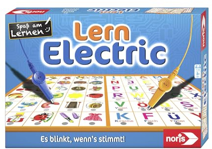 noris Lern Electric Lernspiel – Zuordnungsspiel mit Lichtsignal bei richtiger Antwort, 12 Bildtafeln, Batterie betrieben – pädagogisches Spielzeug Kinder ab 6 Jahren