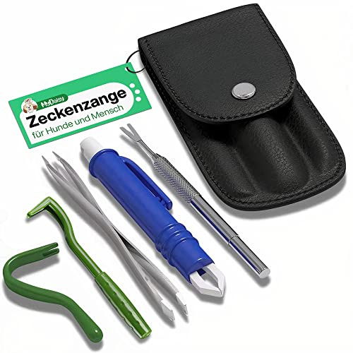 MYDAISY Zeckenzange für Hunde 5er Set mit Etui -Zeckenzange set für Haustiere - Zeckenhaken - Zeckenpinzette