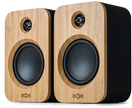House of Marley Get Together Duo Regallautsprecher - Bluetooth Lautsprecher Stereo Paar mit AUX-Eingang, Holzlautsprecher für Plattenspieler, Handy und PC - Bluetooth Stereo Lautsprecher Boxen