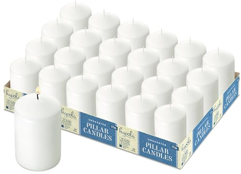 Hyoola Weiße Stumpenkerzen 5 x 7,5 cm - Unparfümierte Stumpenkerzen Groß - 24er-Pack - Kerzen Lange Brenndauer Hergestellt in EU