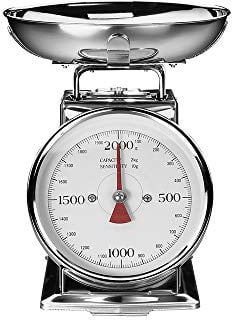 GASTROBACK Classic Edelstahl Waage 2 KG – Analog & Mechanisch, Ideal für Bäckereien, Küche, Gastronomie – Retro Design, Batterielose Backwaage mit Abnehmbarer Schüssel
