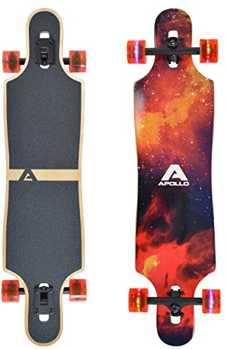 Apollo Longboard Redshift 40 Komplettboard mit LED-Wheels und High Speed ABEC Kugellagern, Drop Through Freeride Skaten Cruiser Board