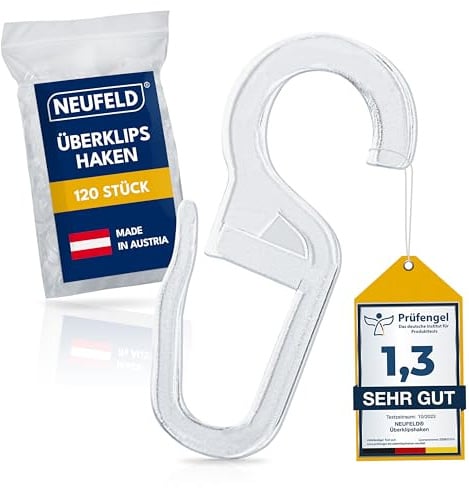 NEUFELD® 120 Überklipshaken 10mm Öse - Faltenlegehaken für Gardinenringe