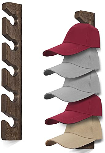 keletop Hutablage für Wand, Baseballkappe, Organizer, Aufhänger (2 Stück), moderner Holzhuthalter, Wandkappen, Display für Schranktür, Schlafzimmer, Eingangsraum, Wäsche (braun)